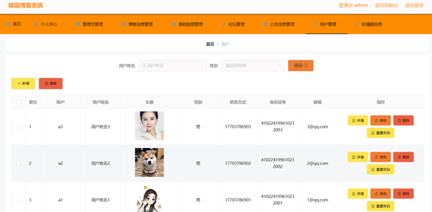 精简博客系统的设计与实现模板截图