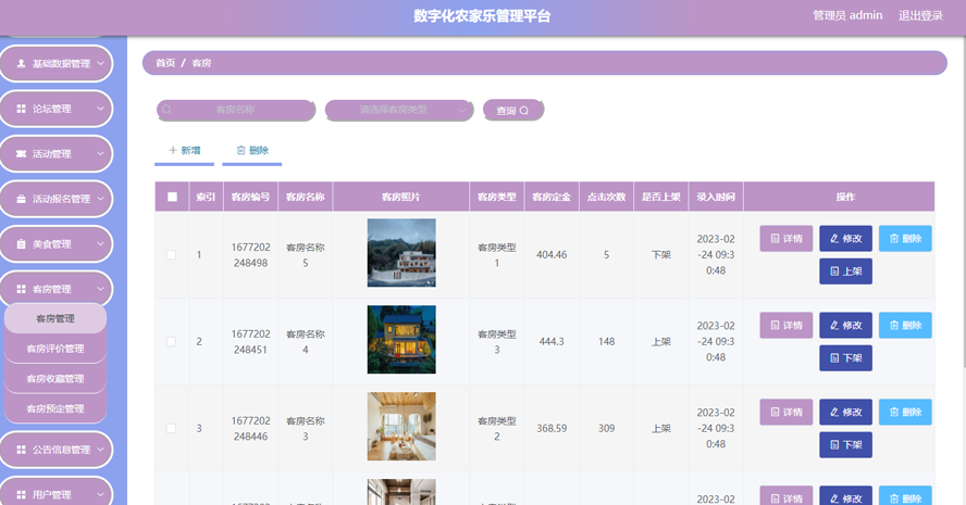 数字化农家乐管理平台的设计与实现模板截图