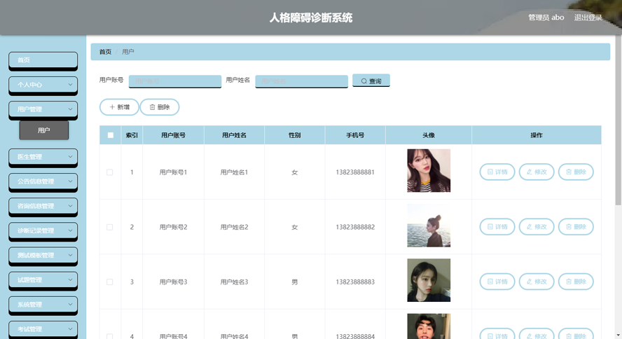 人格障碍诊断系统模板截图