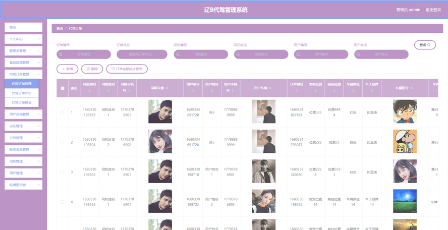 辽B代驾管理系统模板截图