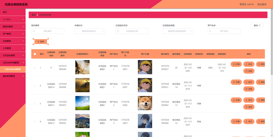垃圾分类回收系统模板截图