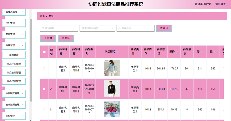 协同过滤算法商品推荐系统模板截图