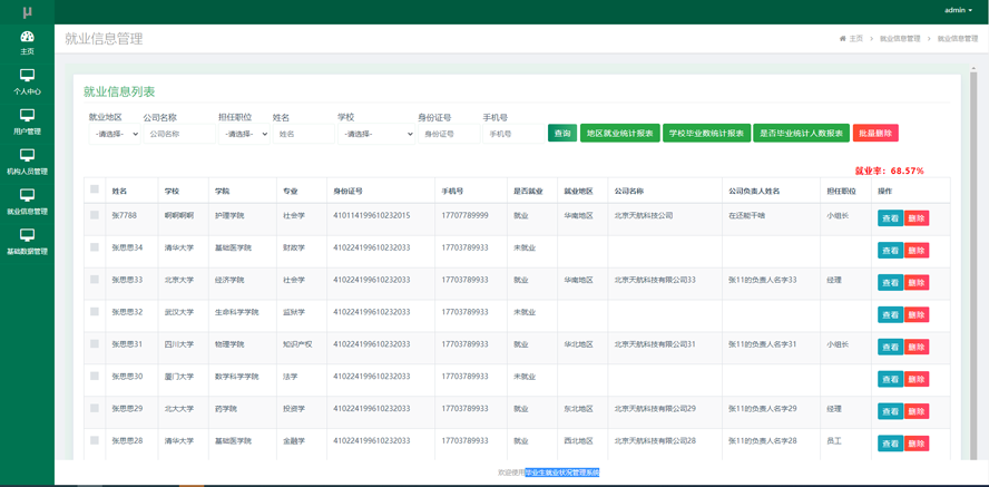 毕业生就业状况管理系统设计与实现模板截图