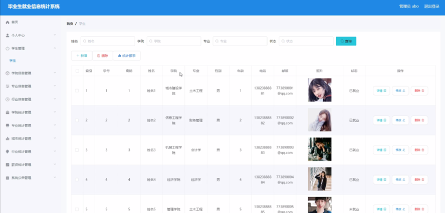 毕业生就业信息统计系统模板截图