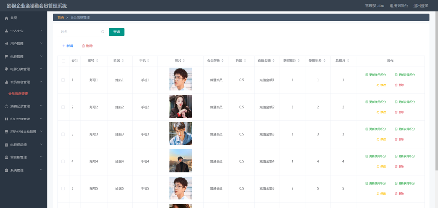 影视企业全渠道会员管理系统的设计与实现模板截图