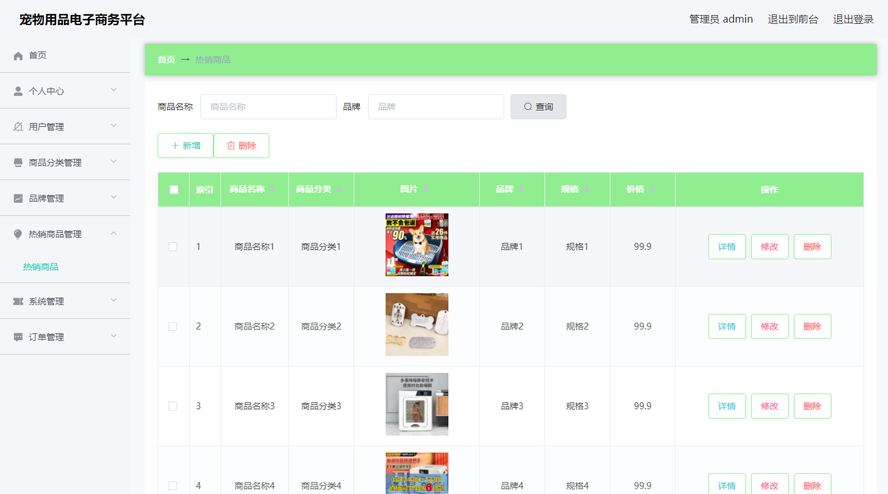 宠物用品电子商务平台设计与实现模板截图