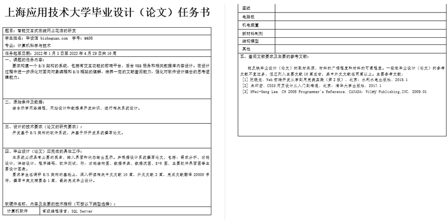 智能交互式在线网上花店的研发任务书截图